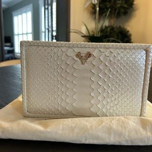 Taxidermy Designer Pearl White Python Leather Brick Clutch Special Edition